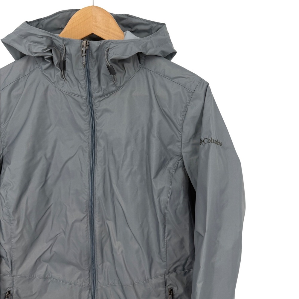 Columbia Womens Grey Hooded Windbreaker Jacket Full Zip Size M